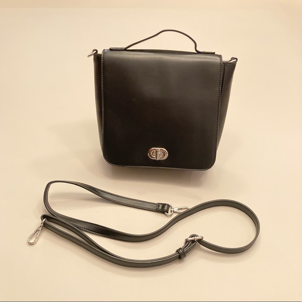 A black leather cross body bag